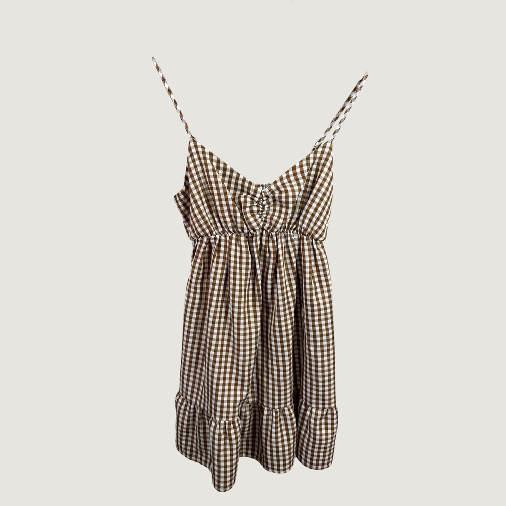 Speechless Brown Gingham Check Mini Dress Ruched Cutout Smocked Small
